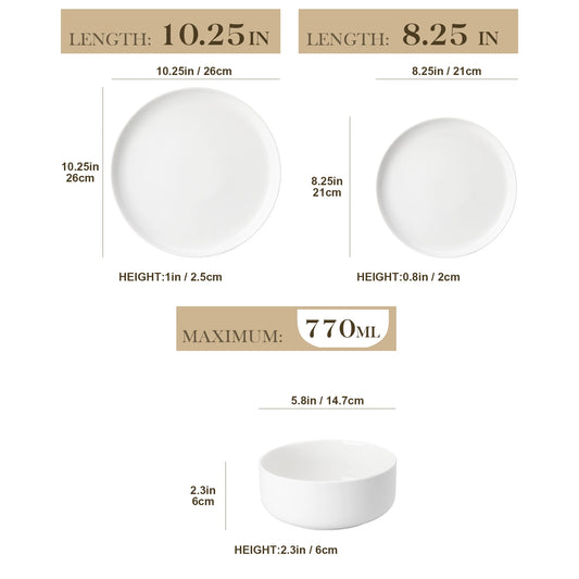 18-Piece White Porcelain Dinnerware Set for Six