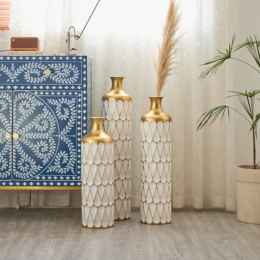 Modern Metal Floor Vase Set (3-piece) - Sculpture Drop Design