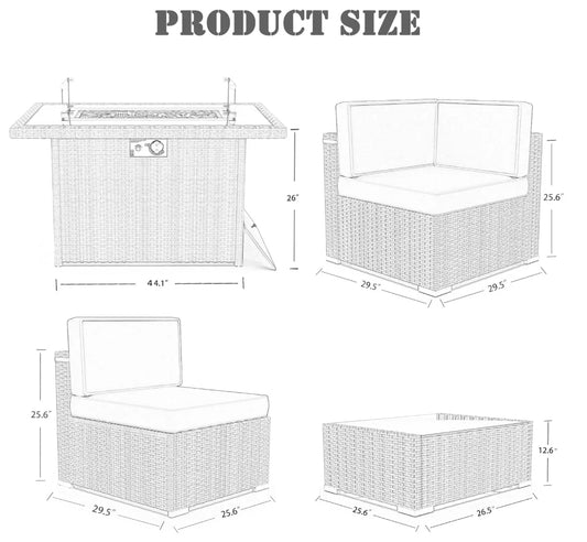 8-Piece Outdoor Patio Sectional with Fire Pit Table