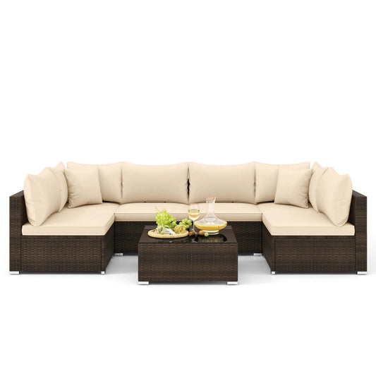7-Piece Outdoor Rattan Patio Sectional Conversation Set