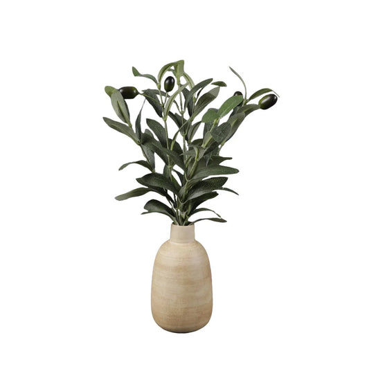 Artificial Olive Plant in Wood Finish Vase - 15" Tabletop Decor