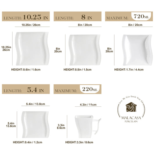 White Porcelain Dinnerware Set with Cups Plates and Saucers