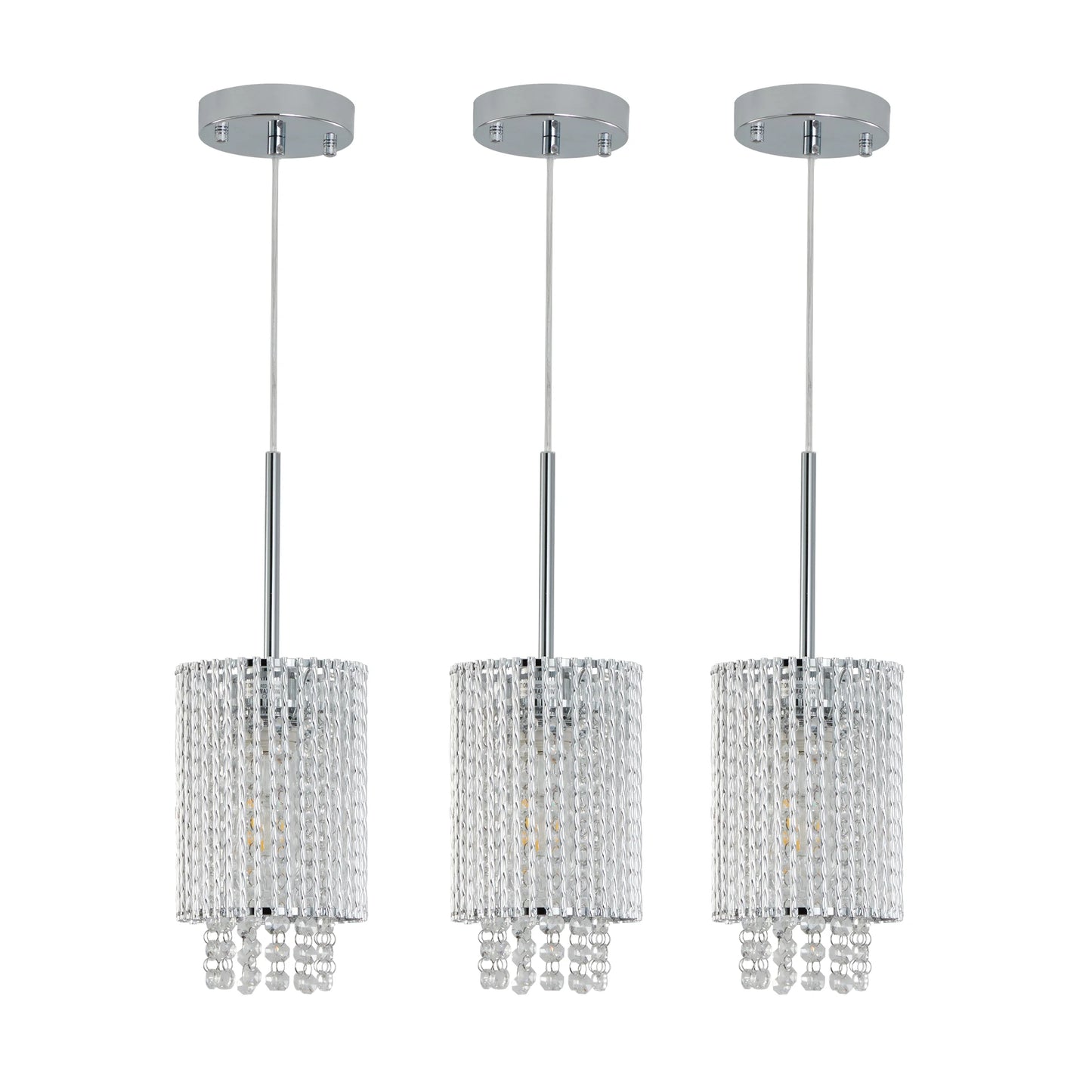Modern Crystal Pendant Light 3-Pack Adjustable Ceiling Fixture