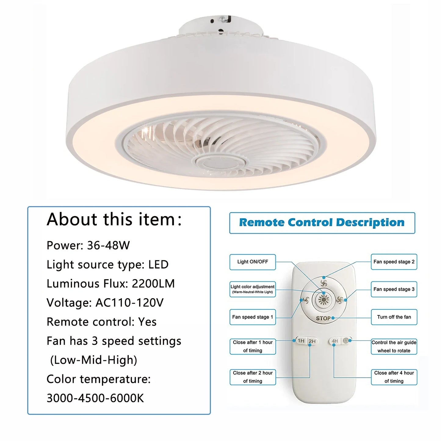 Modern LED Ceiling Fan Light with Remote