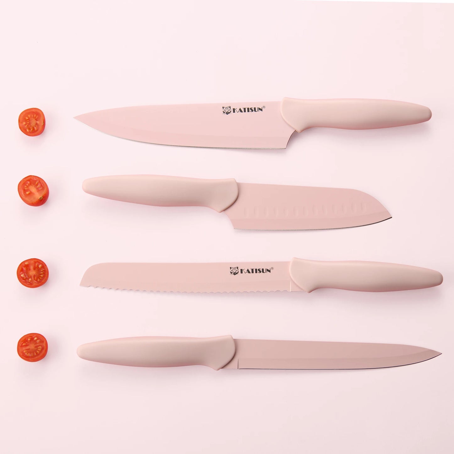 Aurora Pink Titanium Kitchen Knife Block Set