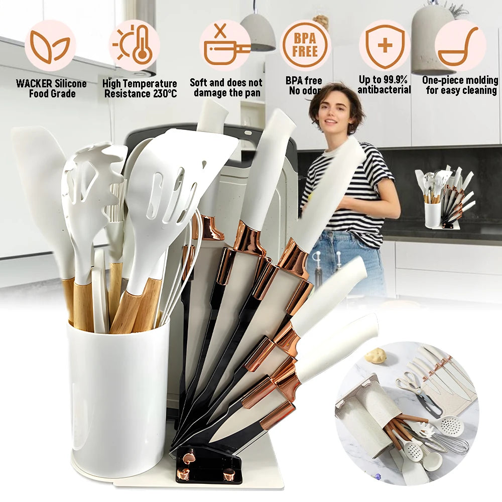 Modern Silicone Cooking Utensil Set with Holder