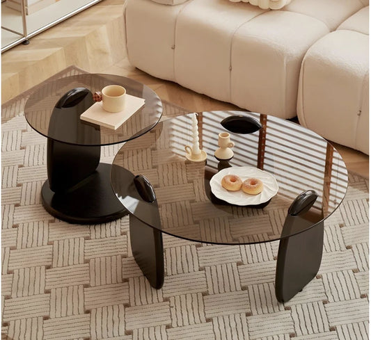 Round Glass Nesting Coffee Table Set of Two