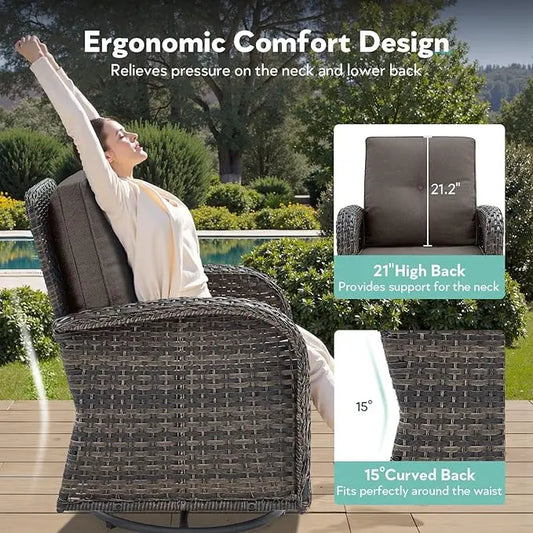 5-Piece Outdoor Patio Conversation Set with Swivel Chairs