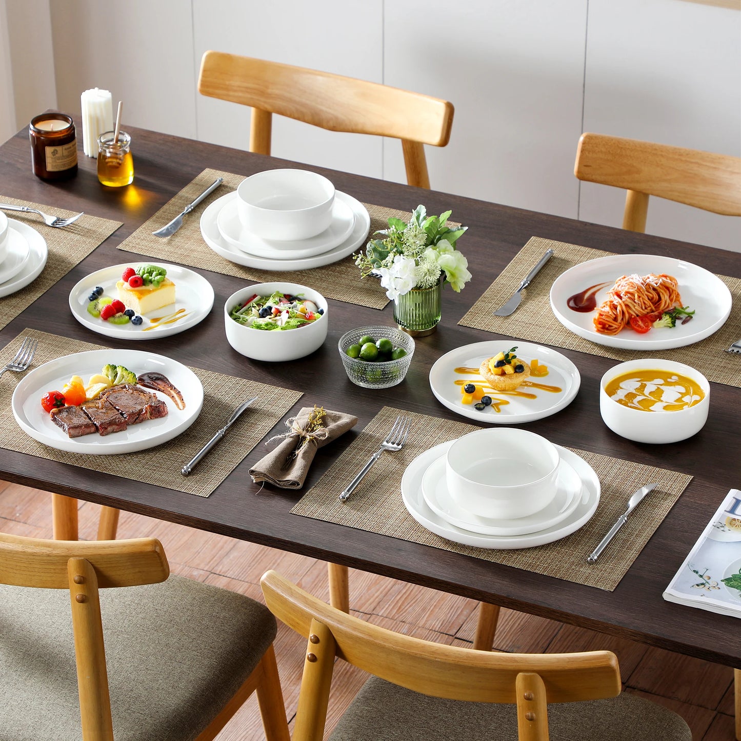 18-Piece White Porcelain Dinnerware Set for Six
