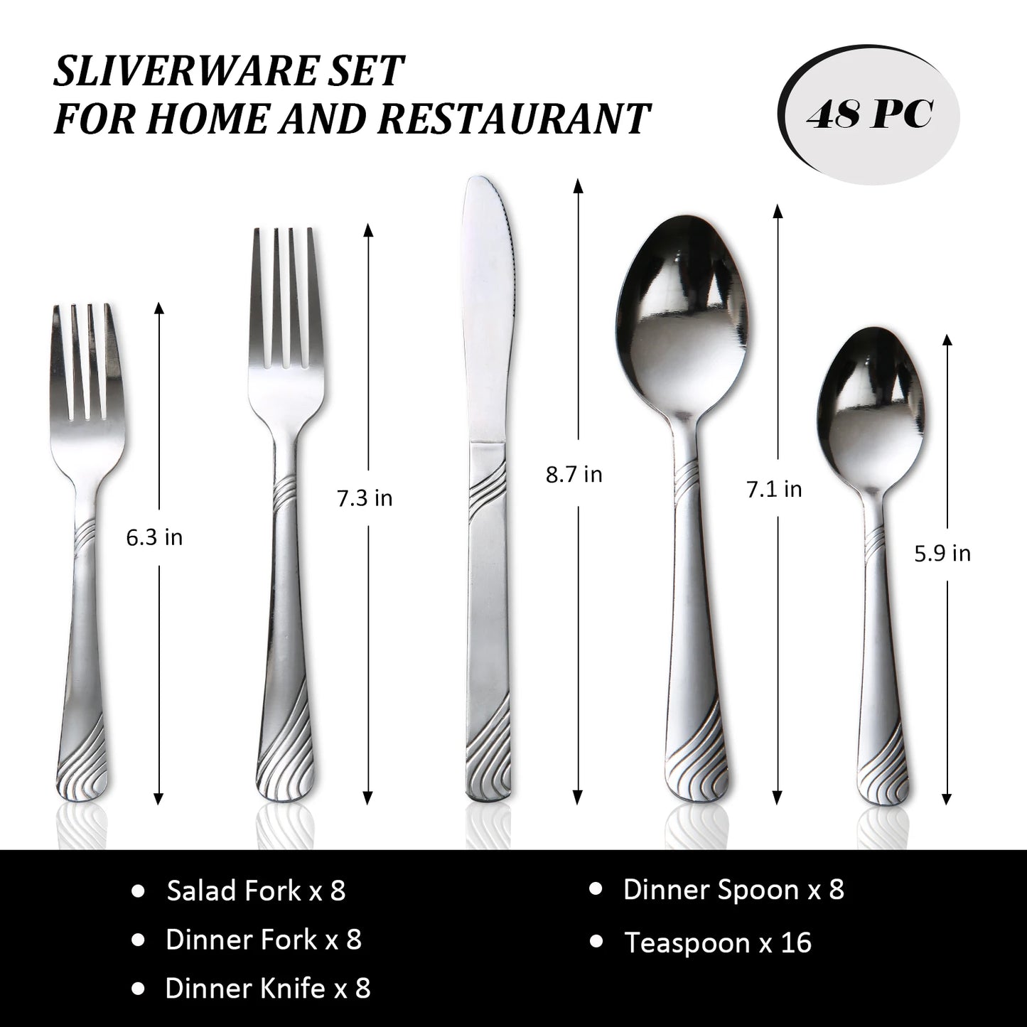 48-Piece Stainless Steel Cutlery Set for Eight Place Settings
