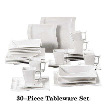 White Porcelain Dinnerware Set with Cups Plates and Saucers