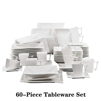 White Porcelain Dinnerware Set with Cups Plates and Saucers