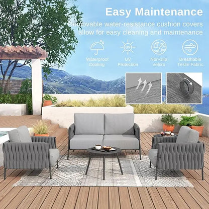 4 Piece Outdoor Patio Conversation Set with Coffee Table