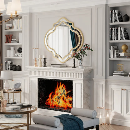 Irregular Silver Wall Mirror with Gold Rim