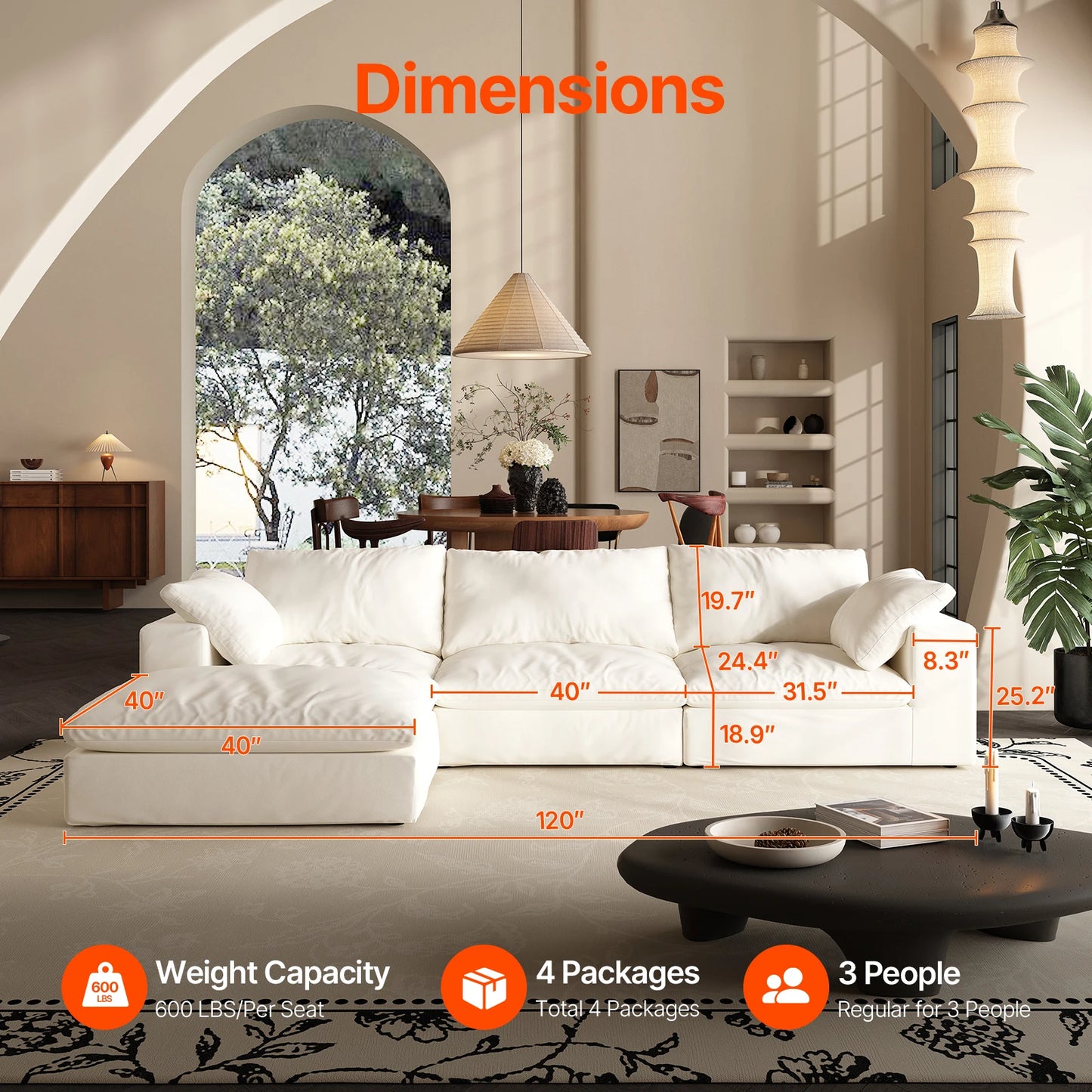 Oversized Modular Cloud Sectional Sofa with Ottoman