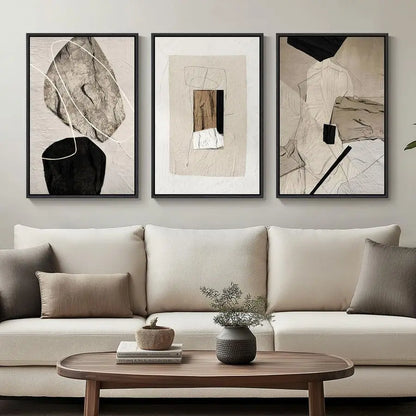 Neutral Abstract Canvas Wall Art Set of 3