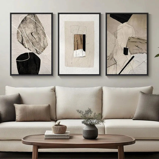Neutral Abstract Canvas Wall Art Set of 3