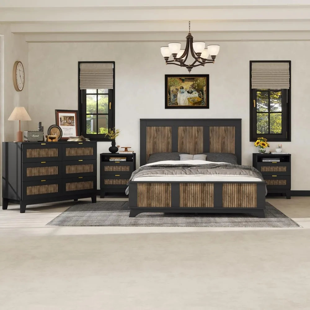 4 Piece Queen Bedroom Furniture Set with Platform Bed
