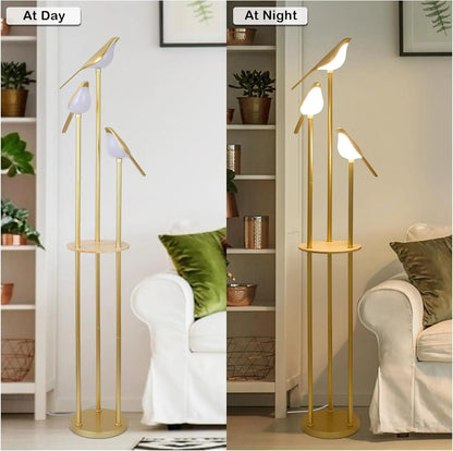 Modern Gold Bird Floor Lamp with Shelf