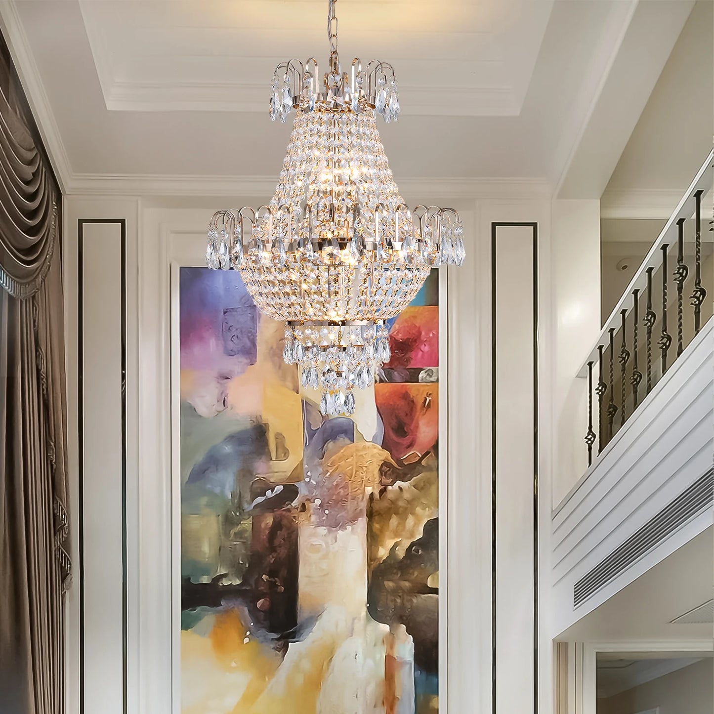 Luxury Gold Crystal Staircase Chandelier Ceiling Light