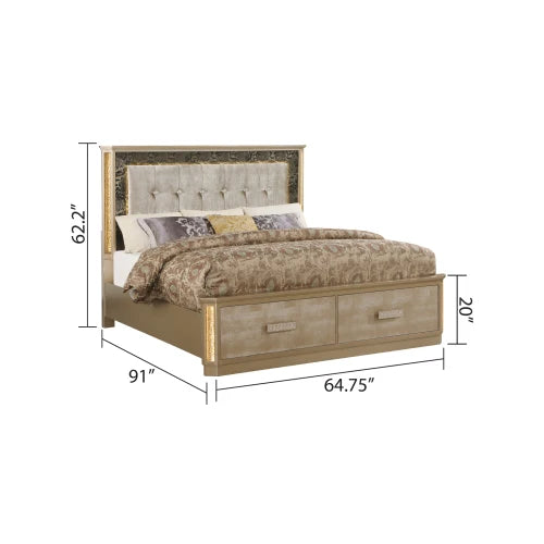 Queen 5PC Bedroom set Made with Wood in Gold