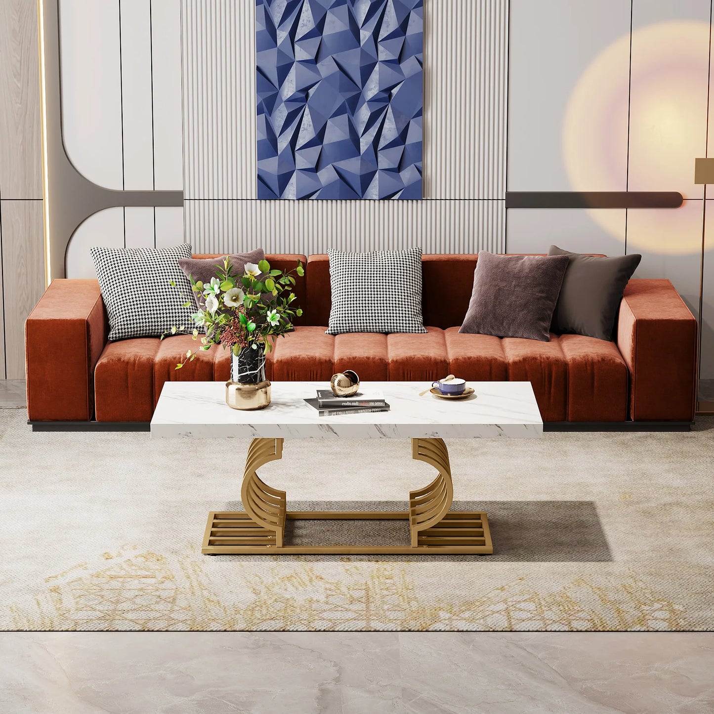 Modern Marble Two Tier Rectangle Coffee Table