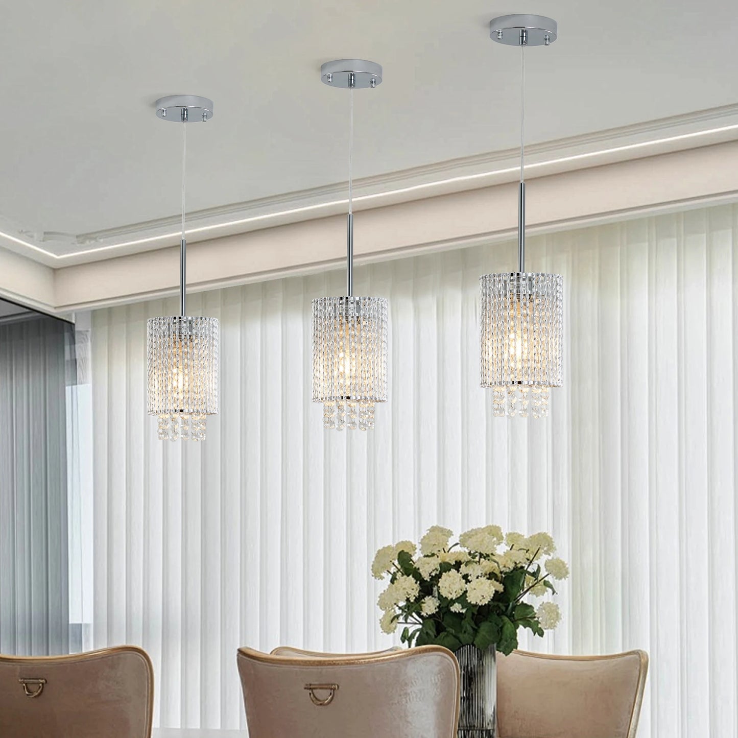Modern Crystal Pendant Light 3-Pack Adjustable Ceiling Fixture