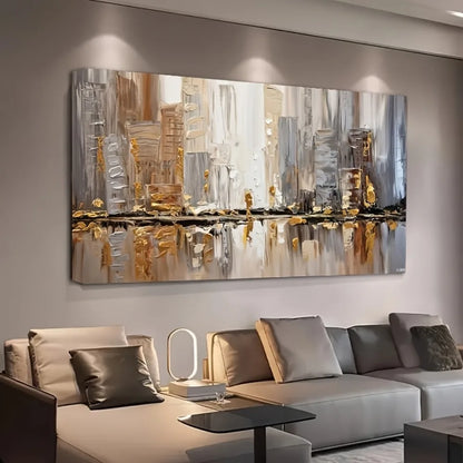 Large Modern Abstract Oil Painting Gold Accents