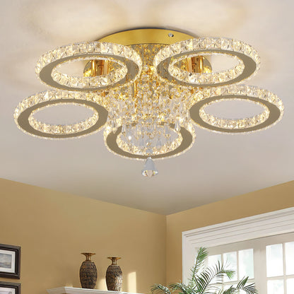 Modern Gold Crystal LED Ring Chandelier Light