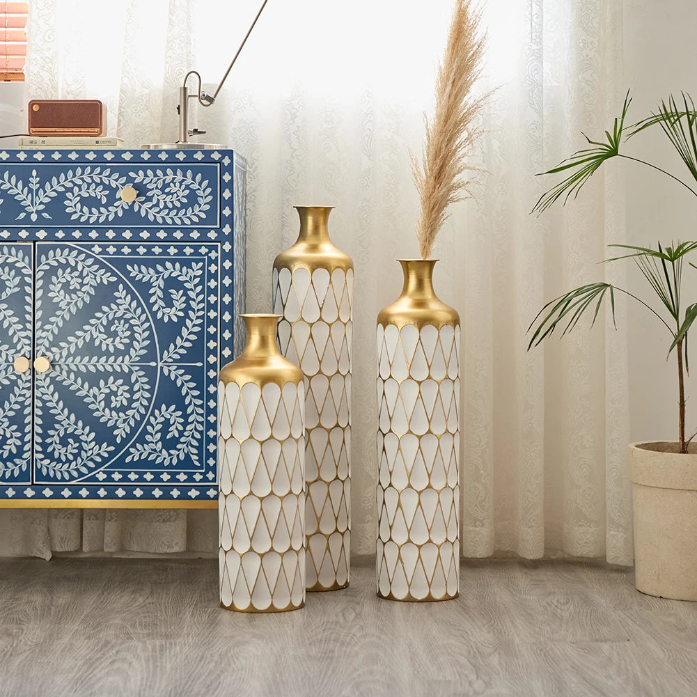 Modern Metal Floor Vase Set (3-piece) - Sculpture Drop Design