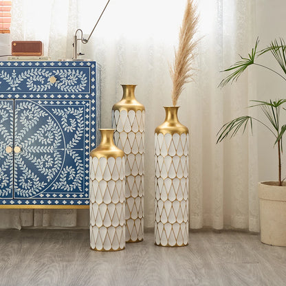 Modern Metal Floor Vase Set (3-piece) - Sculpture Drop Design