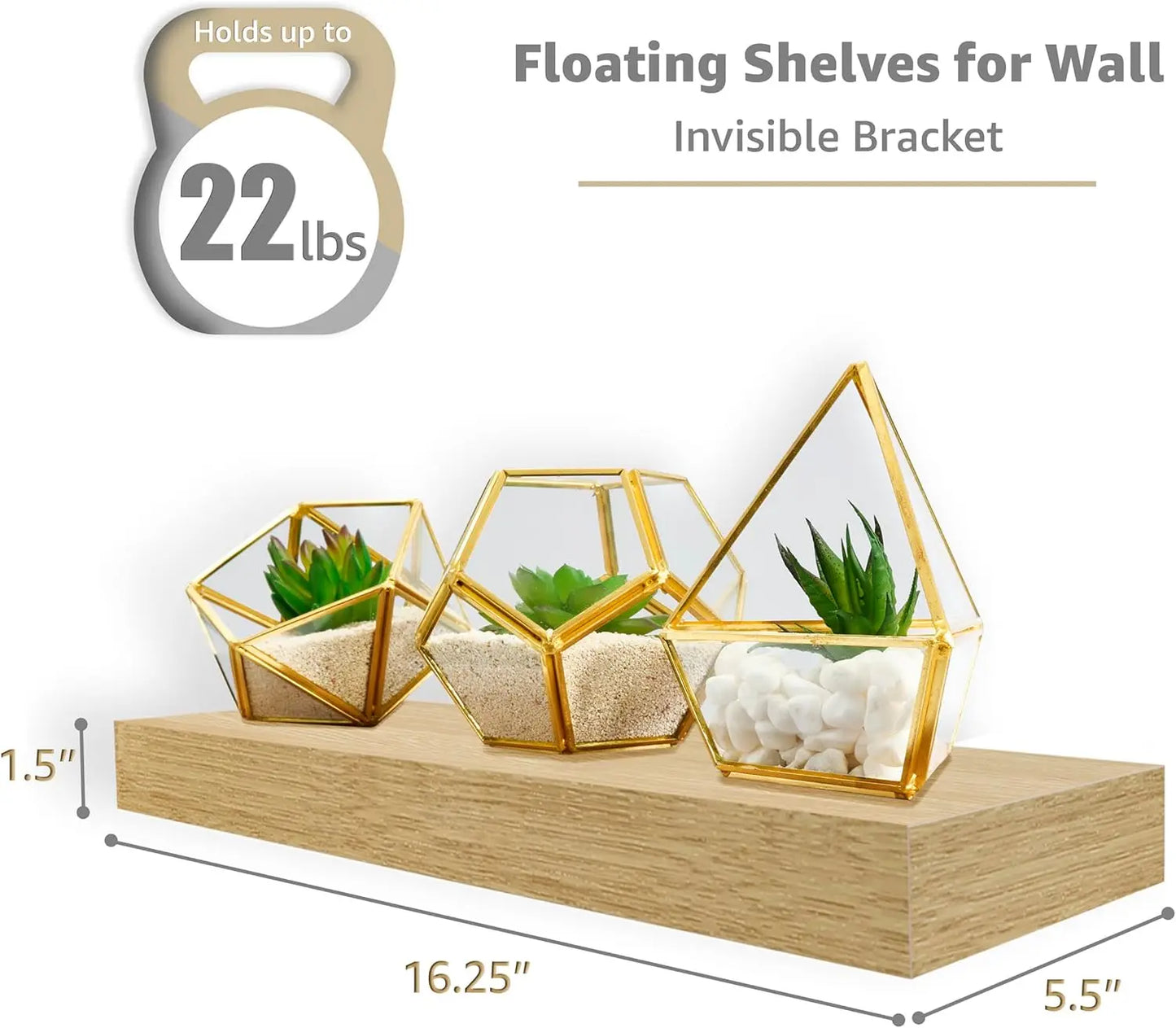 Modern Maple Wood Floating Wall Shelves Set