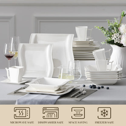 White Porcelain Dinnerware Set with Cups Plates and Saucers