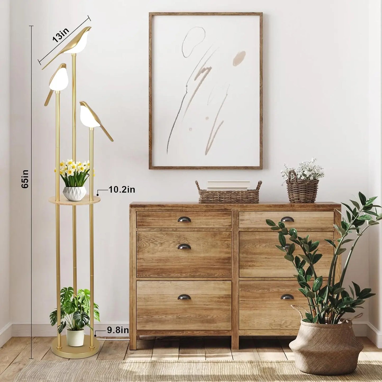 Modern Gold Bird Floor Lamp with Shelf