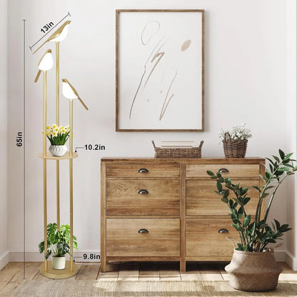 Modern Gold Bird Floor Lamp with Shelf
