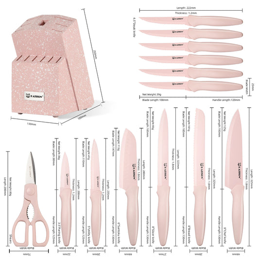 Aurora Pink Titanium Kitchen Knife Block Set