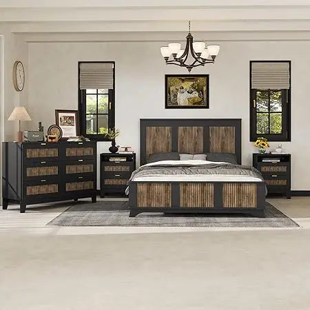 4 Piece Queen Bedroom Furniture Set with Platform Bed