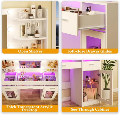 LED Makeup Vanity Desk with Mirror and Storage