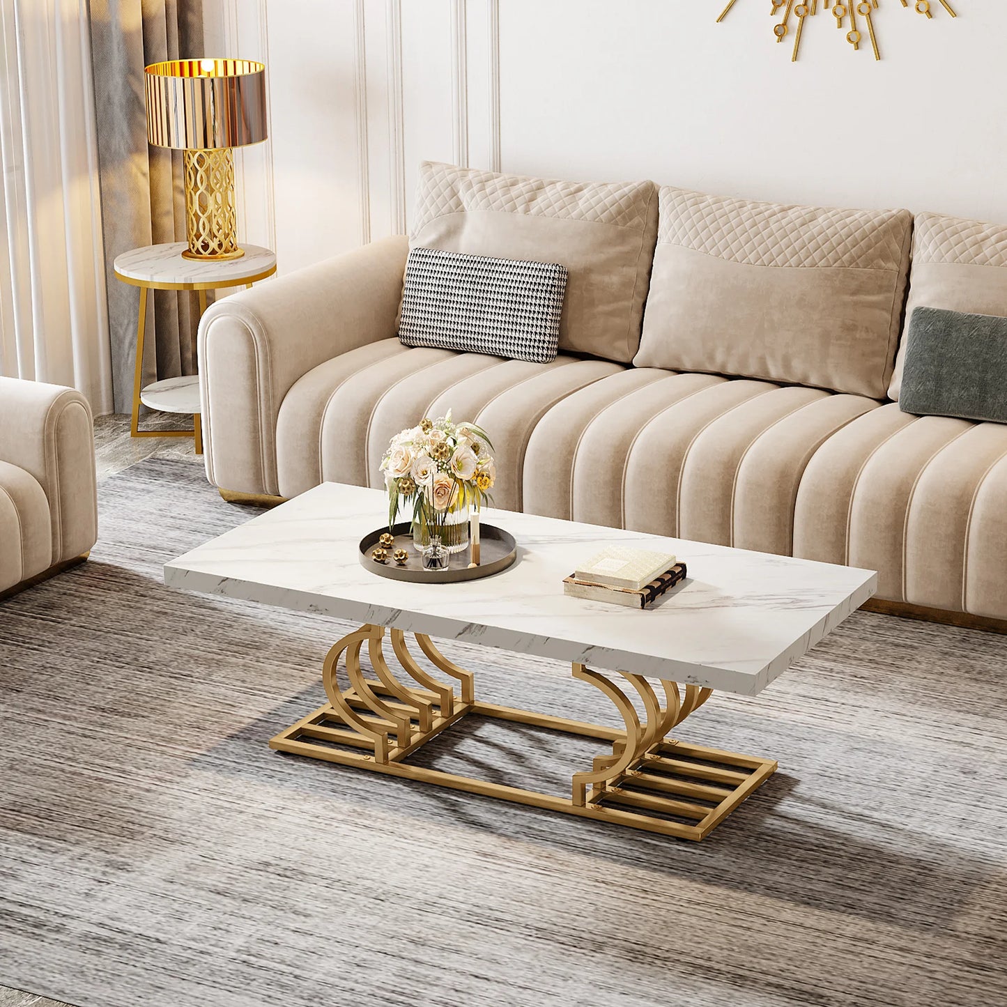 Modern Marble Two Tier Rectangle Coffee Table