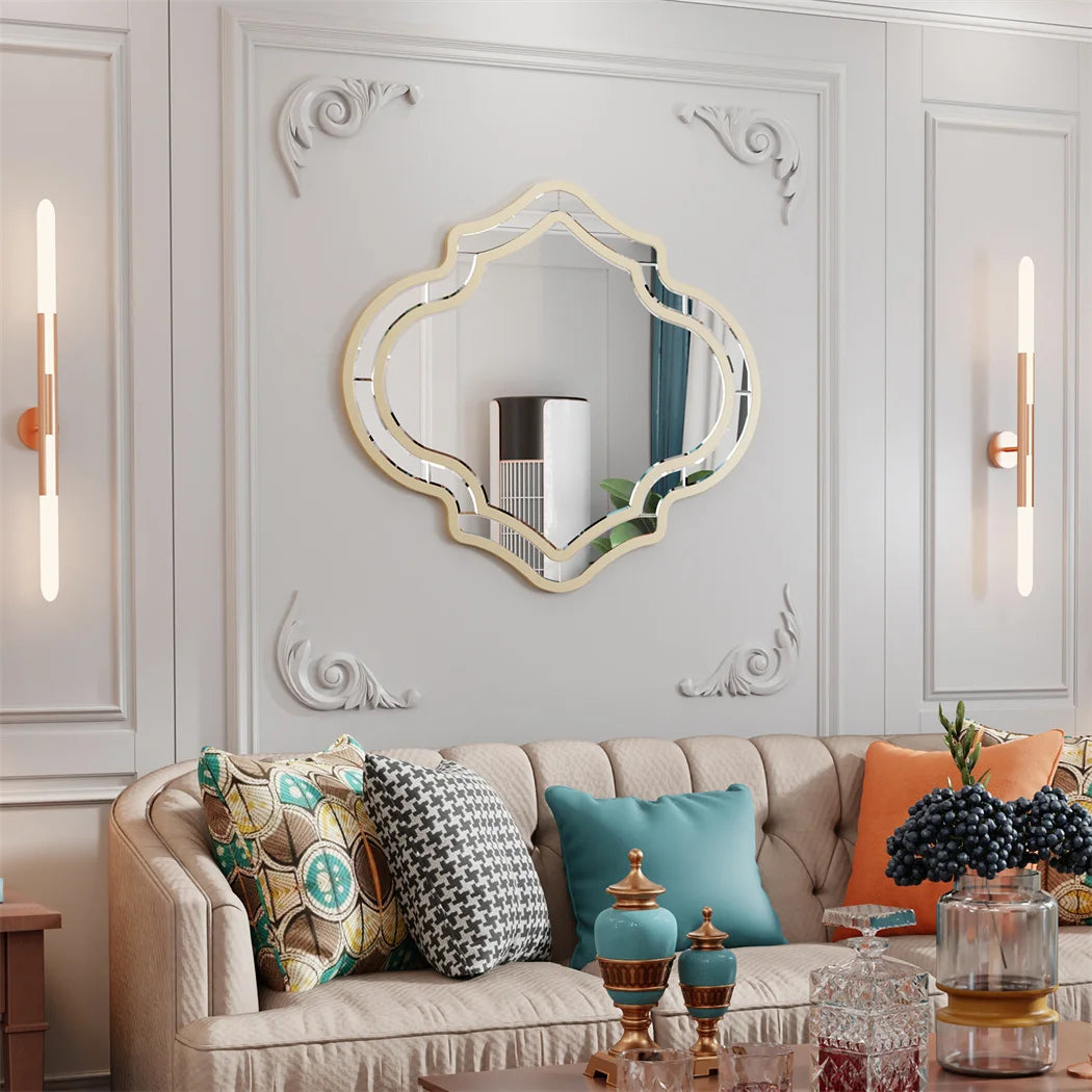 Irregular Silver Wall Mirror with Gold Rim