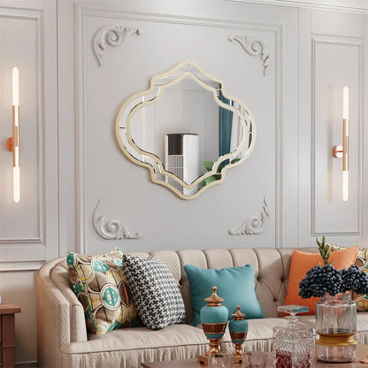 Irregular Silver Wall Mirror with Gold Rim