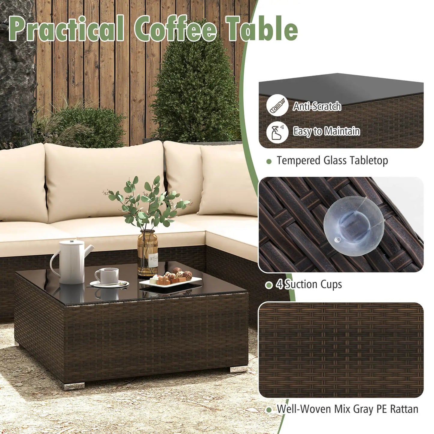 7-Piece Outdoor Rattan Patio Sectional Conversation Set