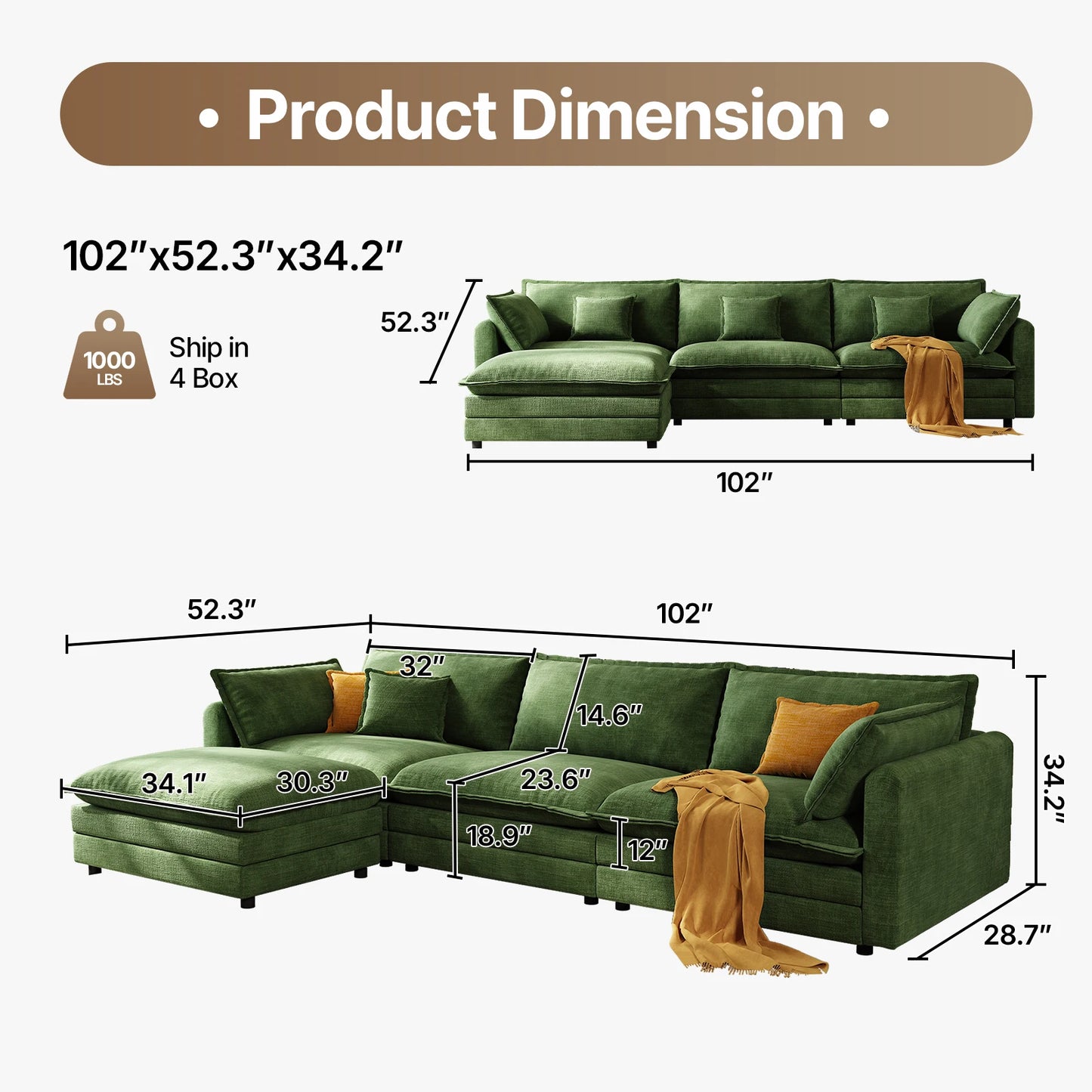 Modular Cloud L-Shaped Sectional with Ottoman