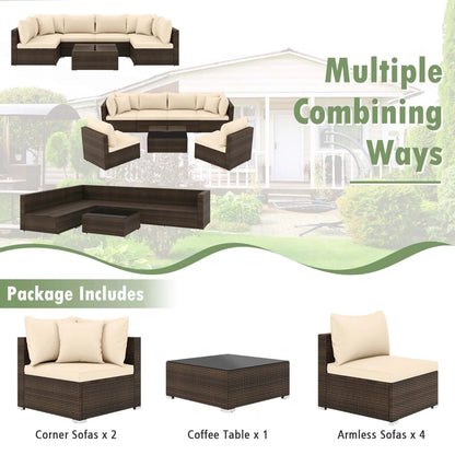 7-Piece Outdoor Rattan Patio Sectional Conversation Set