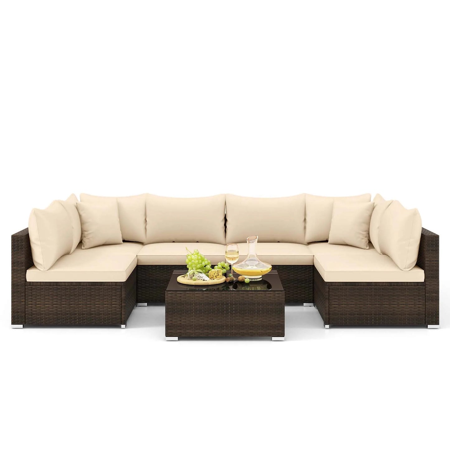 7-Piece Outdoor Rattan Patio Sectional Conversation Set