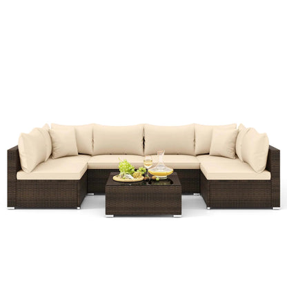 7-Piece Outdoor Rattan Patio Sectional Conversation Set