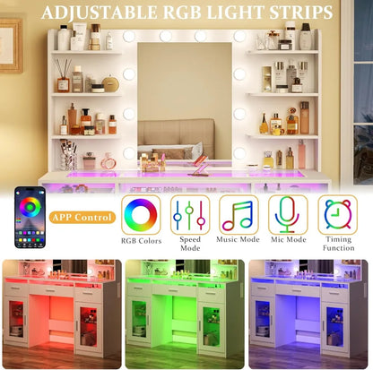 LED Makeup Vanity Desk with Mirror and Storage