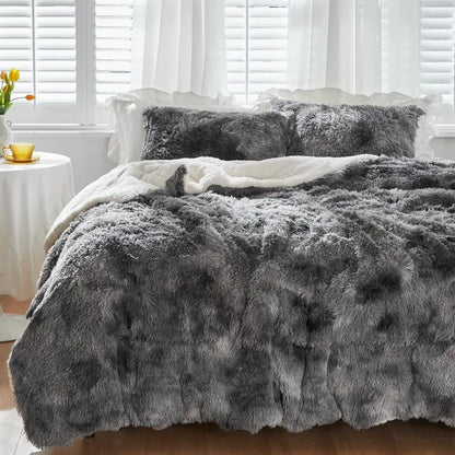 Faux Fur Shaggy Queen Comforter Set Plush Sherpa Bedding