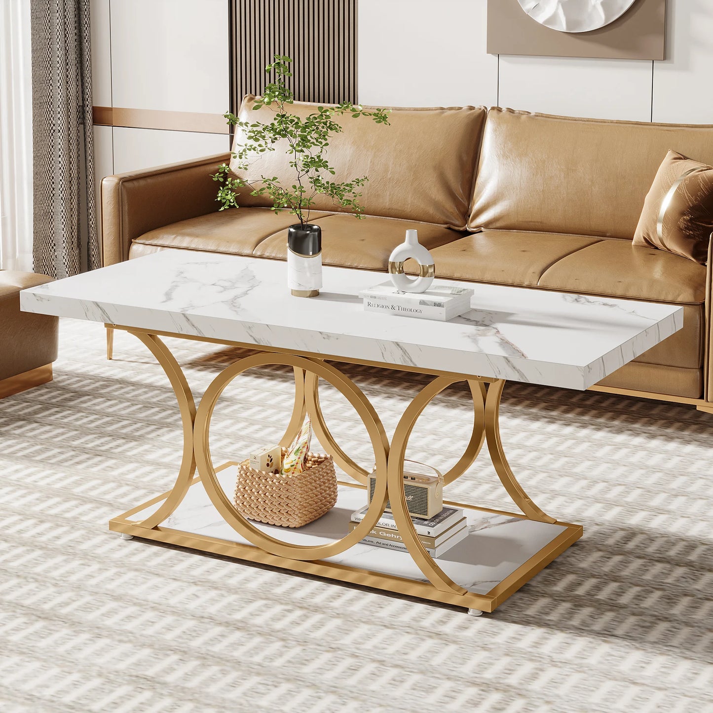 Modern Marble Two Tier Rectangle Coffee Table