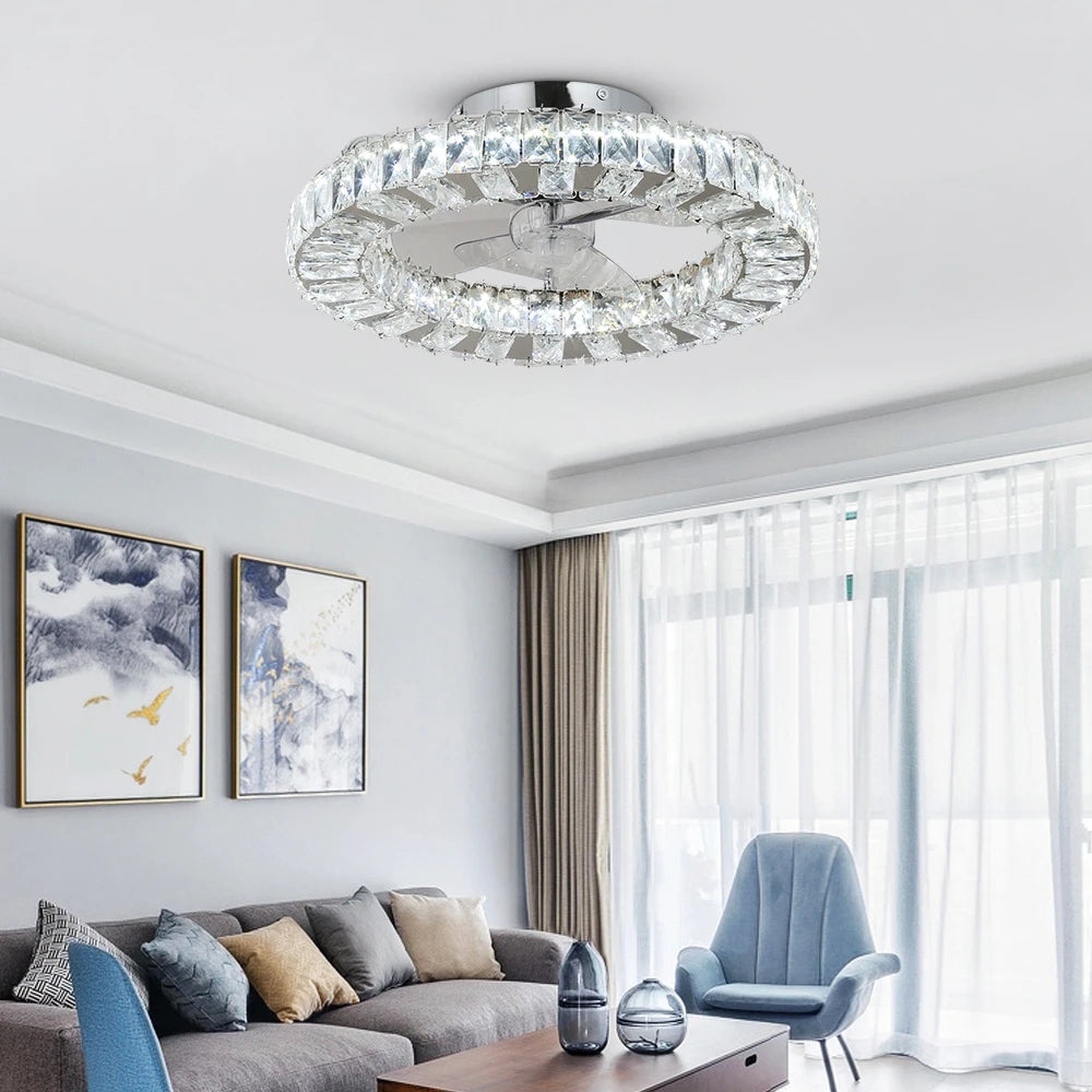 Modern Crystal Ceiling Fan Chandelier with remote